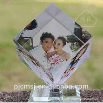 Valentine's day gift photo print crystal cube rotaing music box